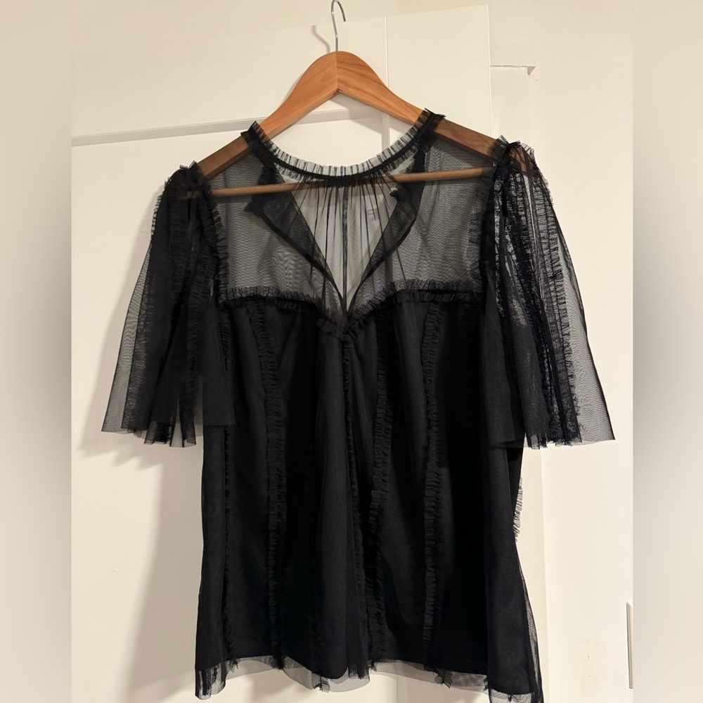 Boden Sweetheart Neck Tulle Blouse - Black - Size 10